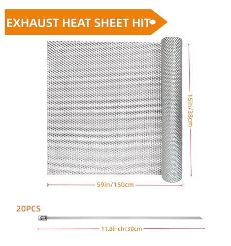 Exhaust Heat Shield Automotive 15"x59", 0.5mm Embossed Aluminum Heat Shield Kit with 20 Stainless Steel Zip Ties Cable Metal for Car Muffler Exhaust Wrap Heat Pipe High Temp Thermal Barrier - size: 15" x 59"