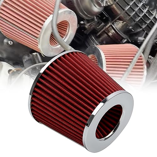 RYANSTAR RACING 2.5 Inch Cone Air Filter 63mm High Flow 153mm Tall - color: red, size: 2.5" Short