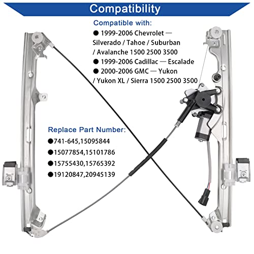 Obaee Front Passenger Side Power Window Regulator & Motor Assembly 741-645 Compatible with Chevrolet/Chevy Silverado Tahoe Suburban/GMC Yukon XL Sierra Escalade Pickup Truck SUV 2000-2006 - size: Front Right Passenger Side