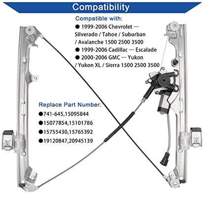 Obaee Front Passenger Side Power Window Regulator & Motor Assembly 741-645 Compatible with Chevrolet/Chevy Silverado Tahoe Suburban/GMC Yukon XL Sierra Escalade Pickup Truck SUV 2000-2006 - size: Front Right Passenger Side