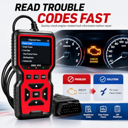 OBD2 Scanner Diagnostic Tool - Check Engine Light Code Reader, Reset Function, Data Stream, I/M Readiness, Full Features, Modes 6 & 8, for All 1996+ Vehicles