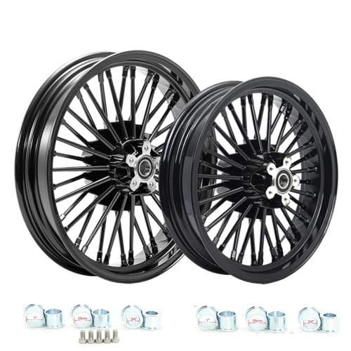 TOFR 18x3.5 16x3.5 Fat King Spoke Wheels Rims Set For Harley Softail 00-22 - color: Gloss Black, size: Front:18x3.5 Rear:16x3.5