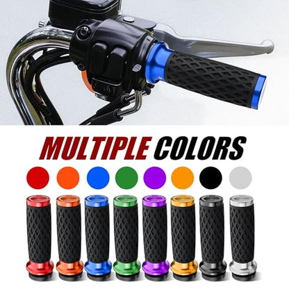 Blue 1" Silicone Cable Throttle Grips with End Cap for Harley - color: Blue