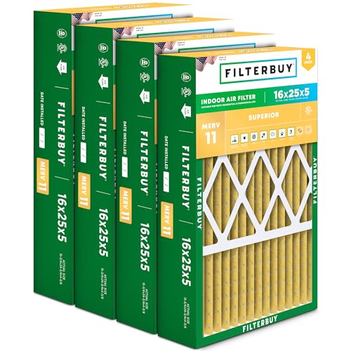 Filterbuy 16x25x5 Air Filter MERV 11 Pet & Allergy Defense (4-Pack) - style: 16x25x5 (Actual: 15.75 x 24.75 x 4.38)
