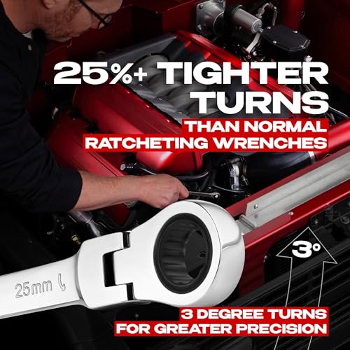 Jaeger 25 mm Flex Head Ratchet Wrench, 4° Swing, 12-Pt, Metric - size: 0.984" Flex Head, style: Individual Flex Head Ratcheting Wrench