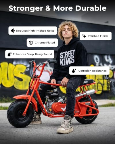 Mini Bike Side Exit Exhaust Pipe for FRP GMB100 Series, Runtong OHV 99cc 220cc Engine – High Performance Steel Exhaust Header with Muffler, Bolt-On Upgrade Kit - size: Side Exit