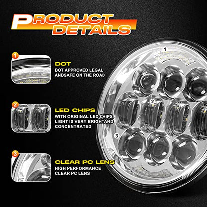 DOT Approved 80W 5-3/4" 5.75" Round LED Projection Headlight Compatible with Dyna Street Bob Super Wide Glide Low Rider Night Rod Train Softail Deuce Custom Sportster Iron 883,Silver - color: silver