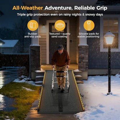 CAMMOO 7 FT Aluminum Wheelchair Ramp with 800 LBS Load Capacity, Portable Folding ramps for wheelchairs - size: 7 FT