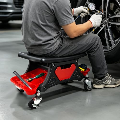 Rolling Mechanic Seat with Drawer & Trays 300lb Capacity