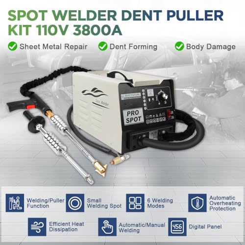 Spot Welder Dent Puller Machine Body Repair Dent Removal Tools 6 Models Dent Puller Welder 110V 3800A Car Dent Puller Smaller Welding Spot Stud Welder Dent Repair Kit Dent Remover Tool For Car/Trucks
