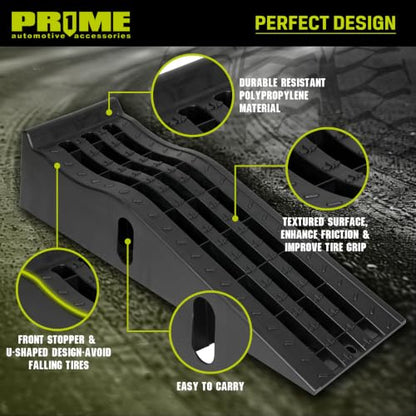 PR1ME Portable Car Ramps -9500lb GVW Capacity，2 Pack Drive Up Car Truck Vehicle Lifts for Home Garage Maintenance, Oil Changes
