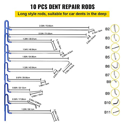 VEVOR Rods Dent Removal Kit, 20 Pcs Paintless Dent Repair Rods, Stainless Steel Dent Rods, Whale Tail Dent Repair Tools, Professional Hail Dent Removal Tool For Minor Dents, Door Dings And Hail Damage - size: 20pcs