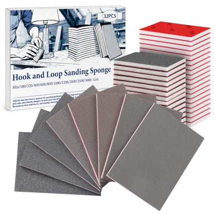 32 PCS Sanding Sponge Assortment, 180-3000 Grit Soft Sandpaper Block - style: 32Pcs MixGrit