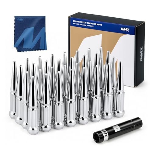 OMT M14x1.5 Spike Lug Nuts, 32pcs Lug Nuts Set with 1 Socket Key - color: Silver, size: M14x1.5, style: 32Pcs Spike Spline Tuner