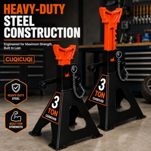 Jack Stands, Heavy Duty Steel Car Jack Stand with Double Pin Locking, Adjustable Height 3 Ton Stand for Cars Trailer Jack 1 Pair - color: Black