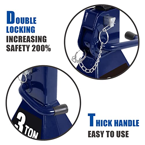 TCE 3 Ton Steel Double Locking Jack Stands, 3 Ton Car Jack with Wide Base - size: 3 Ton (6,000 lb)