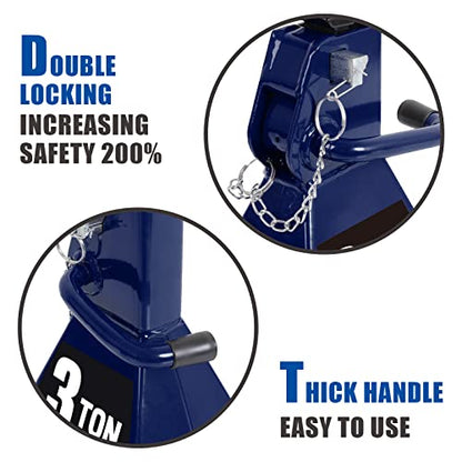 TCE 3 Ton Steel Double Locking Jack Stands, 3 Ton Car Jack with Wide Base - size: 3 Ton (6,000 lb)