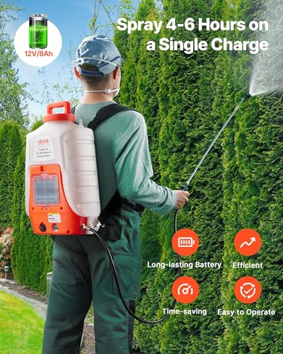 VEVOR Battery Powered Backpack Sprayer, 0-90 PSI Adjustable Pressure, 4 Gallon Tank, Back Pack Sprayer with 8 Nozzles and 2 Wands, 12V 8Ah Battery, Wide Mouth Lid for Weeding, Spraying, Cleaning - size: 4 Gal