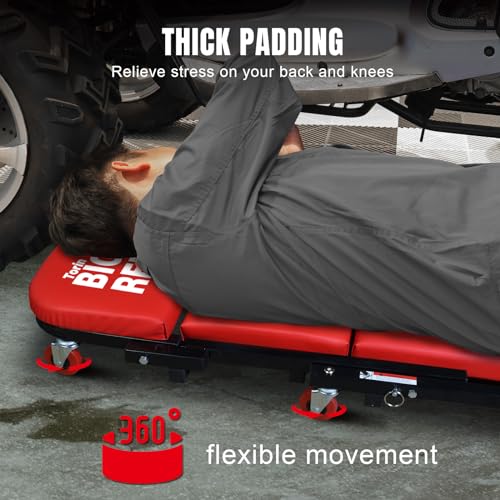 Big RED ATW4015ZR Torin ，40" Foldable Z-Creeper Seat，2-in-1 Garage/Shop Creeper，330 lbs Capacity，Low Profile Creeper with 6 pcs Wheels for Auto Repair，Garage and Shop，Lay Down or Sit，Red - style: 40″RED Foldable Creeper