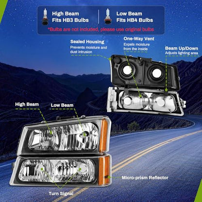 AUTOSAVER88 Headlight Assembly Compatible with Chevy Silverado 2003-2006 - color: OE - Black Housing/Amber/Clear