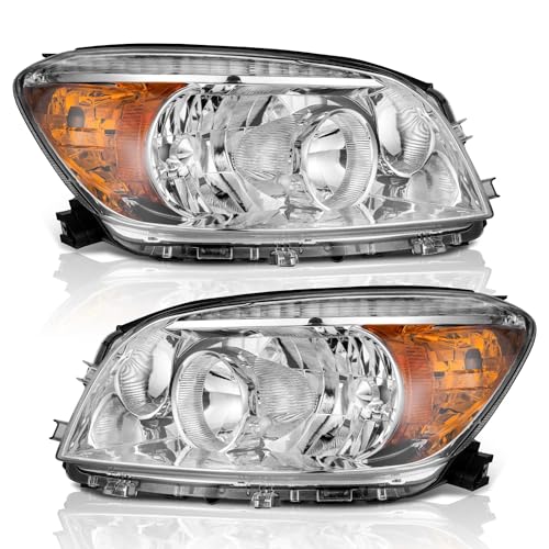 WEELMOTO Headlights Compatible with 2006-2008 Toyota RAV4 Headlight Assembly Replacement for 2006 2007 2008 RAV4 Headlamp Pair Set Chrome Housing - color: 06-08 Chrome Housing Amber Reflector, size: 2006-2008 Rav4