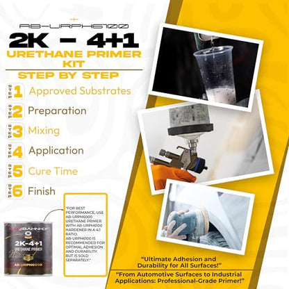 AB-URPH6000 2K Urethane Primer Gray – Superior Coverage, Tintable, Fast Curing, Easy to Sand – Automotive, Industrial, and Heavy Equipment Paint Base – 1 Gallon - color: Urethane Primer Gray