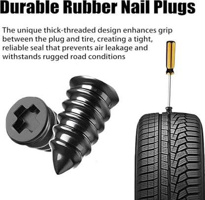40 PCS Tire Repair Rubber Nails Kit with 2 Sizes, Tire Repair Kit ，Fast Self-Service Tire Repair Tools, with Box and Screwdriver, Suitable for Car Motorcycle Jeep Tire Puncture Repair