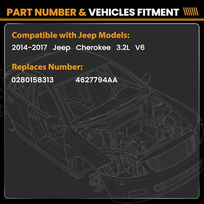 Fuel Injectors 0280158313 Compatible with Jeep Cherokee V6 3.2L 2014-2017 - size: 0280158313 6P