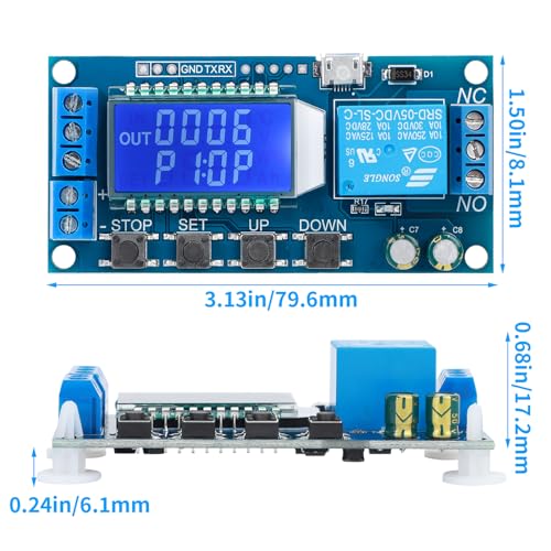 DROK Timer Relay 2pcs, DC 6V-30V LCD Display Time Delay Relay Cycle Timer 0.01s-9999mins with Input 5V Micro USB Port - color: Blue, size: 2pcs