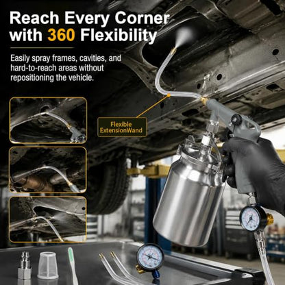 Undercoating Spray Gun with Suction Feed Cup,Rubberized Coating Sprayer with 360° Flexible Wand & Air Pressure Regulator for Truck Bed Liner Coating,Rust Proofing,Rubberized Undercoat(Gray)