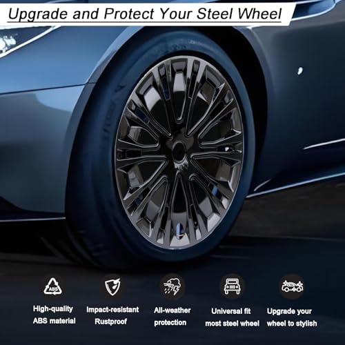 15 inch Hubcaps ABS Replacement for Steel Wheel（Non-Alloy） Snap-on Set of 4 - color: BK-Black, size: 15-inch