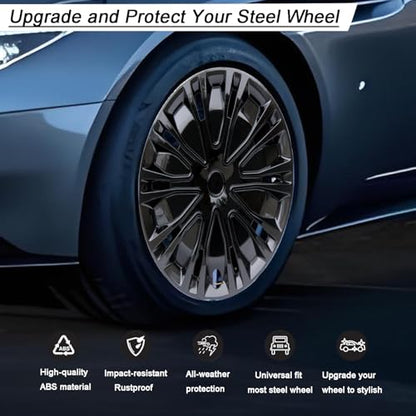 15 inch Hubcaps ABS Replacement for Steel Wheel（Non-Alloy） Snap-on Set of 4 - color: BK-Black, size: 15-inch