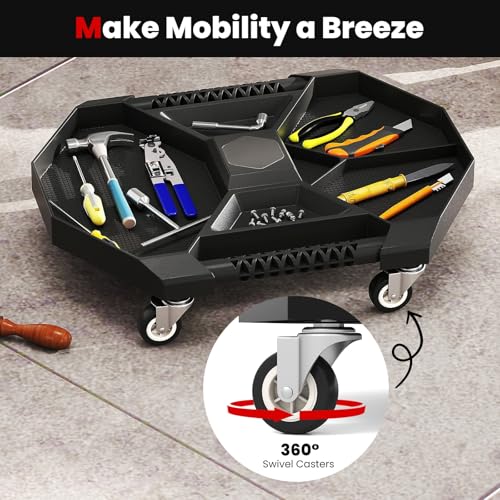 Goplus Rolling Tool Tray, Under Car Magnetic Moving Tray with 4 Swivel Casters, 55 LBS Capacity Caddy Tray, Tool Tray Creeper for Garage, Workshop, Automotive Repair, Mechanics - size: 20.5" x 16.5" x 4"