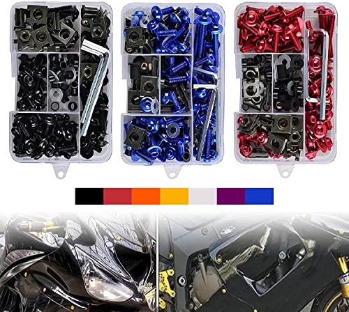 Motorcycle Fairing Bolt Kit, 177pcs M5 M6 Motorcycle Windscreen Screws Colorful Fasteners Fairing Bolts Nut Clips Kit for Kawasak Suzuki Honda Ducati Yamaha BMW GSXR Motorcycle(Black) - color: black