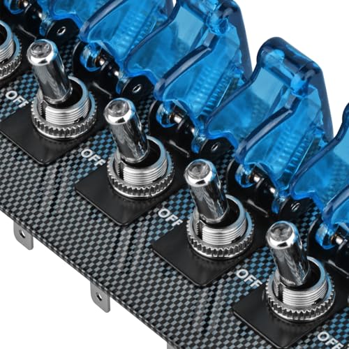 8 LED Racing Car Toggle Switch Panel 12V DC, Carbon Fiber Coated Aluminum Plate, Safety Cover Protection, Suitable for car, Truck, Ship Modification (8 Blue Switches) - color: Blue