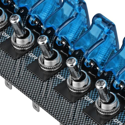 8 LED Racing Car Toggle Switch Panel 12V DC, Carbon Fiber Coated Aluminum Plate, Safety Cover Protection, Suitable for car, Truck, Ship Modification (8 Blue Switches) - color: Blue