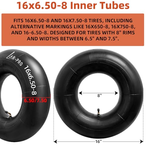 AR-PRO 2-Pack 16x6.50-8 Inner Tubes with TR-87 Bent Valve Stems – Replacement 16x6.50/7.50-8 Heavy-Duty Tubes for Lawn Mowers, Garden Tractors, Golf Carts, Snow Throwers, ATVs, and Utility Trailers - size: 16x6.50-8,TR-87