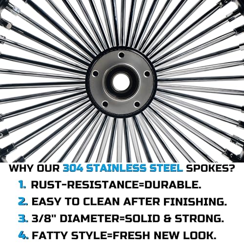FatFlex 18" Rear Wheel Chrome Fat Spokes Black 3.5" Rim - color: 18" x 3.5", Black+Chrome+Black