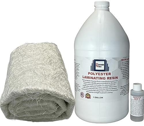 Polymer World- Polyester Resin .75x50x5 Yard Chopped Strand Mat, Fiberglass Kit for Boats, Cars, Surfboard, RV, Canoes, Jetski, Watercraft, with MEKP - size: Poly Res .75x50x5 Yard Chopped Strand Mat