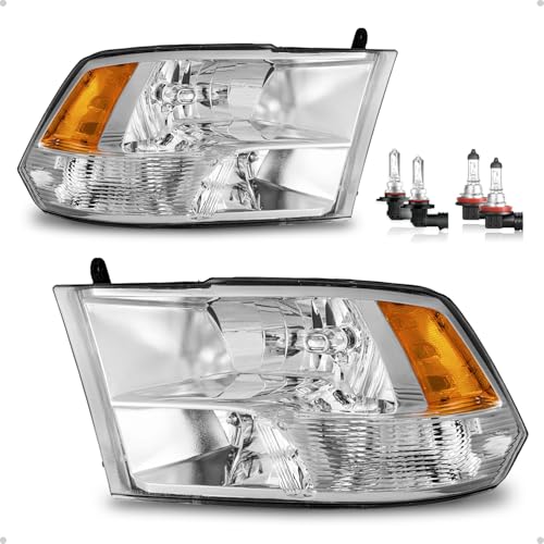 Halogen Headlights for 2009-2018 Dodge Ram 1500 - color: Clear Lens I Chrome Housing I Amber Reflector