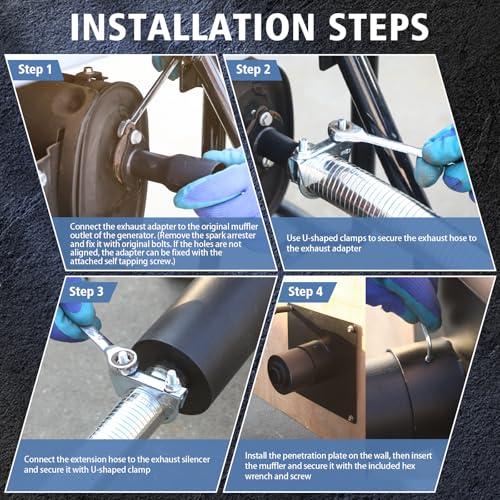 Generator Exhaust Extension Kit, Generator Silencer Kit with Three Adapters, Generator Muffler Silencer Kit (Must Be Used in Shed Box) Exhaust Noise Reduce 80% (Black, 25.51" Flexible Hose)