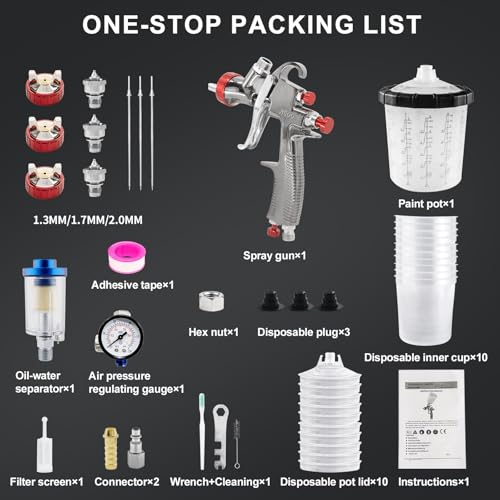 R500 LVLP Air Spray Gun 1.3/1.7/2.0mm Nozzles 650ml Paint Cups - color: Silver - 650ml Mixing Cup