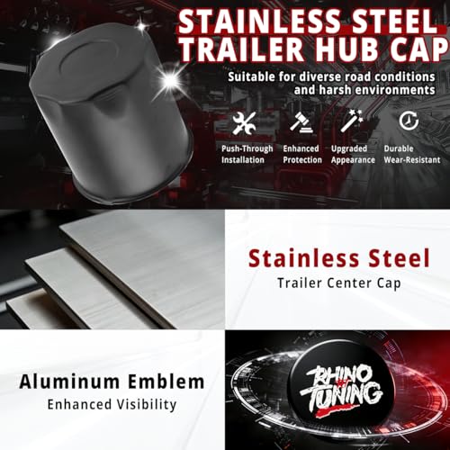RTrhinotuning 4 PCS 4.25 in Stainless Steel Trailer Wheel Center Caps for Truck SUV RV Rim Center Caps 4.37“ Tall Matte Black Push Through Hub Covers - color: Black