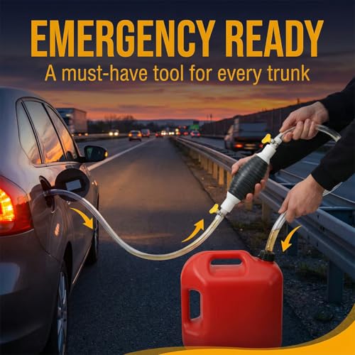 Multifunctional Car Liquid Siphon Pump, High Flow Manual Fuel Siphon Transfer Hand Pumps with 4.92FT Hose Clamp, Portable Auto Oil Petrol Diesel Transfer Tool, Universal for Vehicles - size: 4.92FT