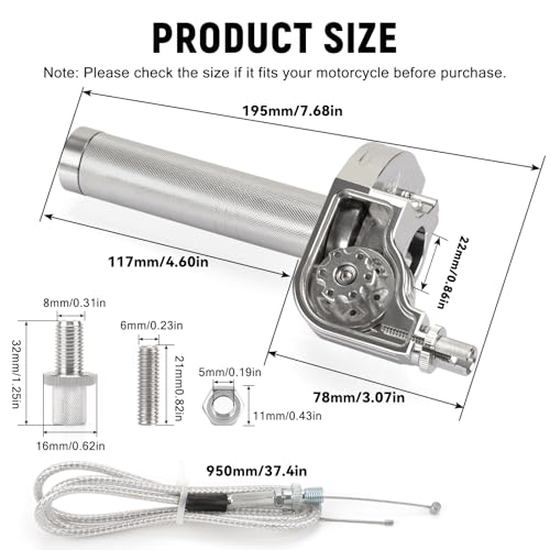 XINGWU Mini Bike Throttle Kit Universal 7/8" 22mm CNC Quick Action Twist Throttle with Cable Throttle Assembly for CRF KLX SSR TTR 50cc-250cc Dirt Pit Bike Mini Bike ATV Motorcycle (Silver) - color: Silver