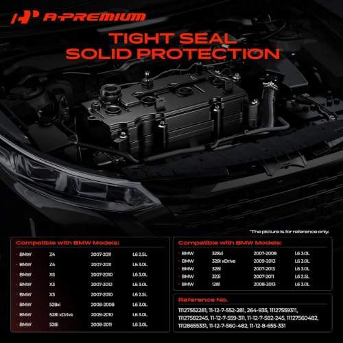 A-Premium Engine Valve Cover Compatible with BMW 125i, 128i, 130i, 323i, 325i, 328i, 525i, 528i, 530i, X1, X3, X5, Z4, Replace# 11127552281 (Standard Type with PCV Hose) - style: Standard Type with PCV Hose