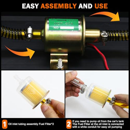 MILADO 12V Fuel Transfer Pump Set, Gasoline Transfer Pump Kit, Electric Fuel Pump with Case, 30 Gallons of Gas or Diesel Per Hour Inline Fuel Pump, Great for Vehicles, Boats, Carburetor, Lawn Mower