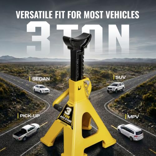 AUTOWN Jack Stands 3 Ton, Double Locking Heavy Duty Car Jack Stand, 1 Pair - color: Bright Yellow (Standard Duty)