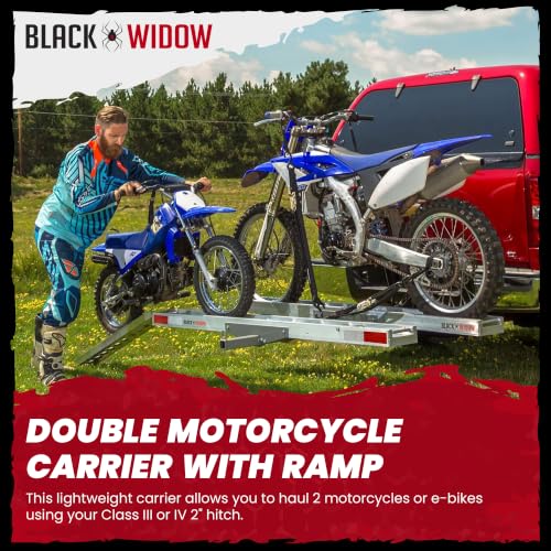 Black Widow Aluminum Double Motorcycle Hitch Carrier, 600 lb, 2 in Hitch - style: Two Bikes