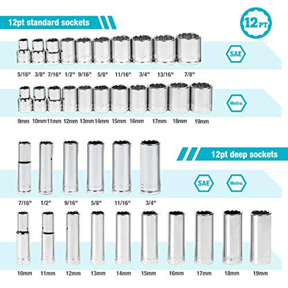 DURATECH 3/8" Drive Socket Set, 40-Piece Metric & SAE Tool Set